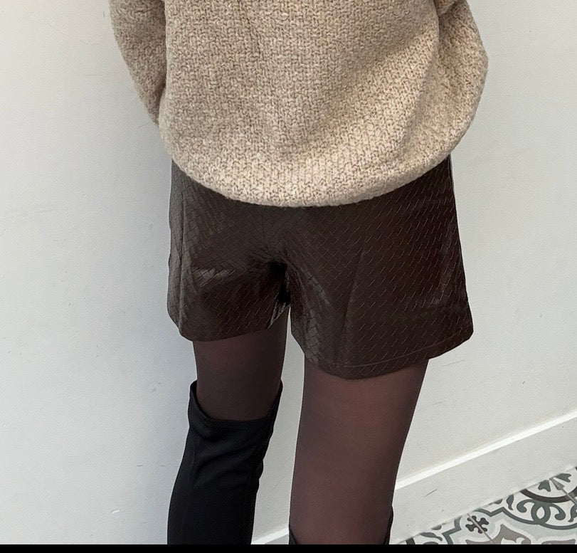 Lederlook rok/short - donkerbruin