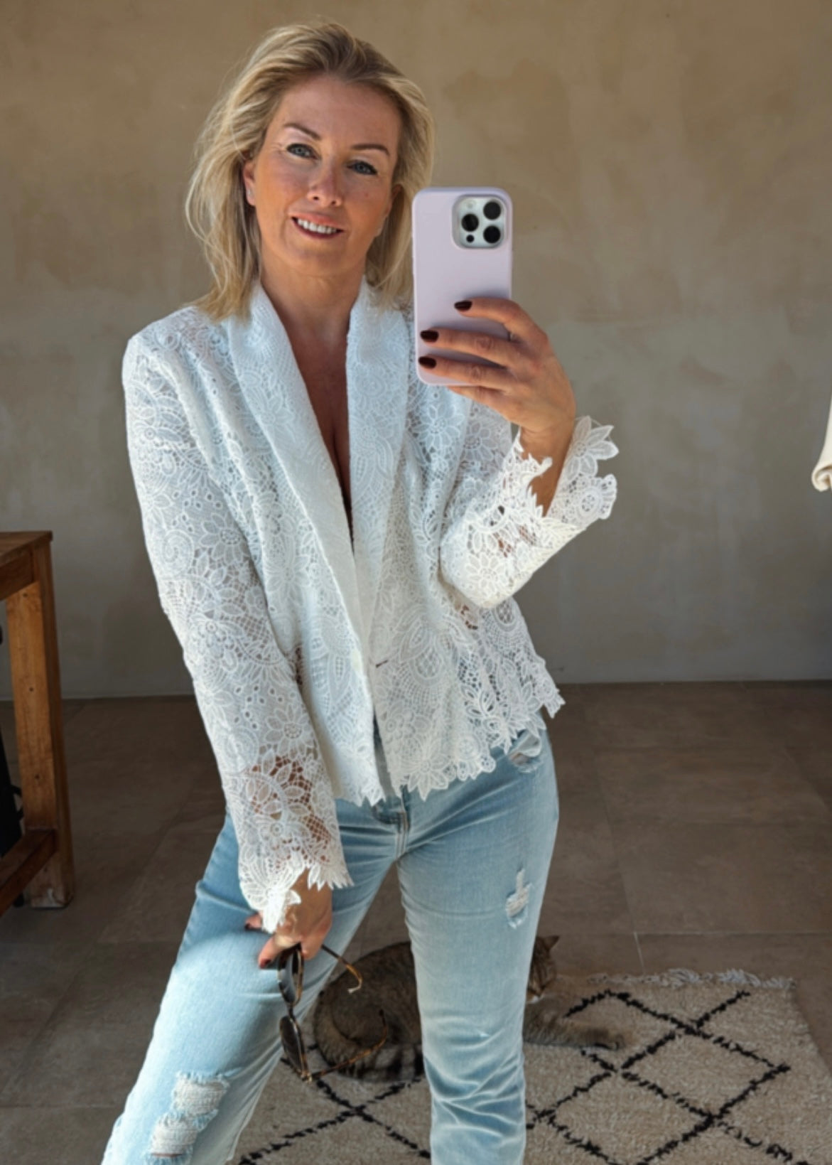 LACE SHORT BLAZER WHITE