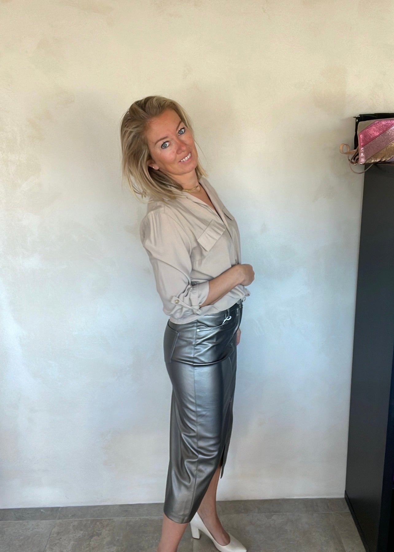 Sylvestre Brown Metallic Coated Skirt
