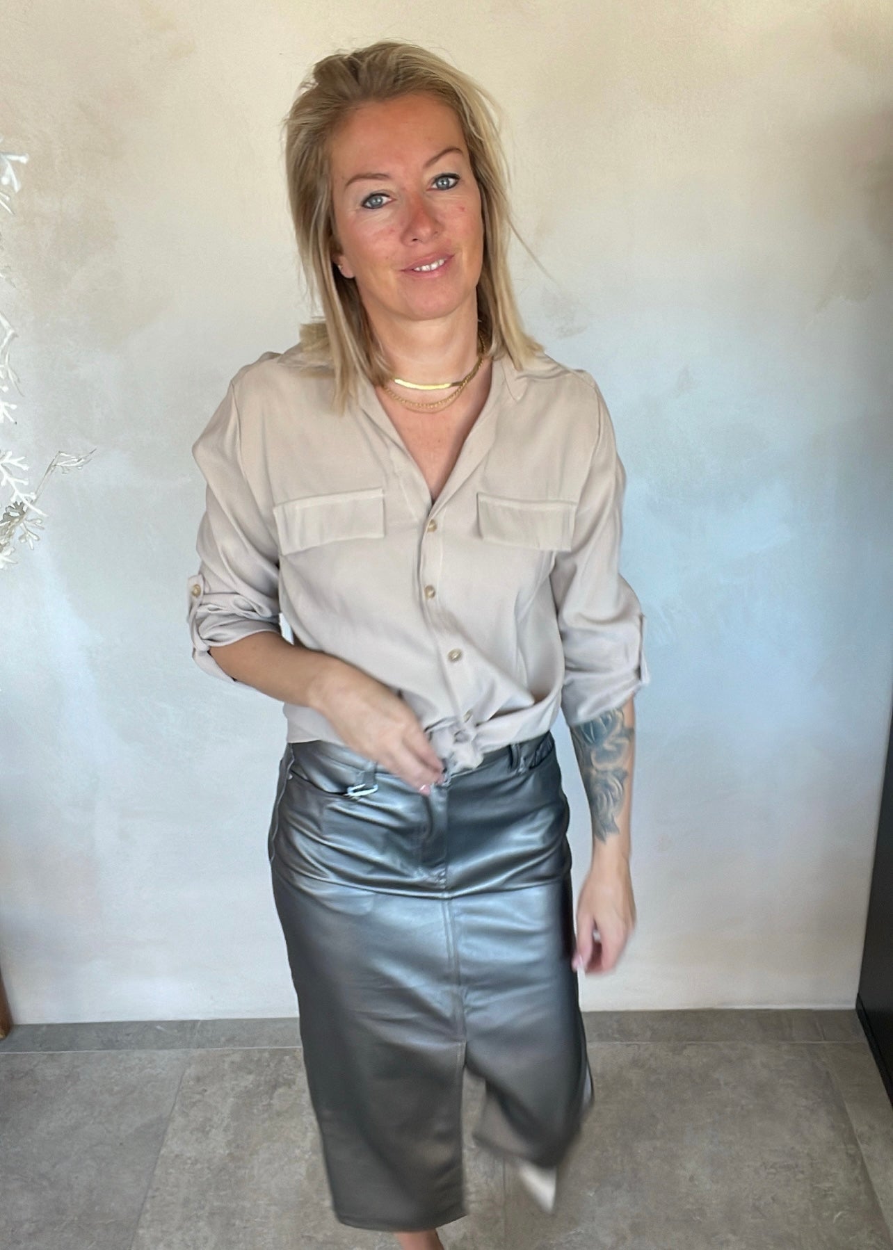 Sylvestre Brown Metallic Coated Skirt