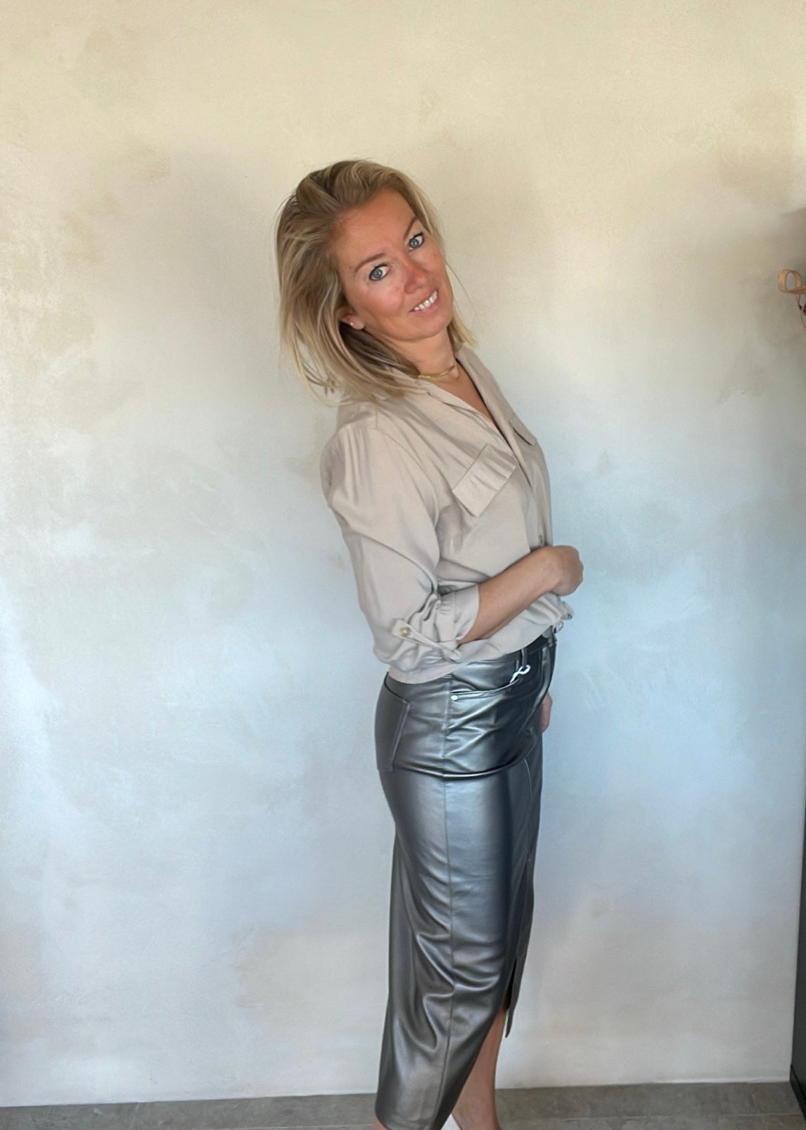 Sylvestre Brown Metallic Coated Skirt