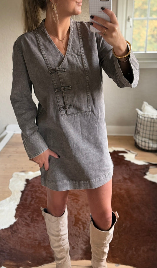 Denim jurk chocoladebruin
