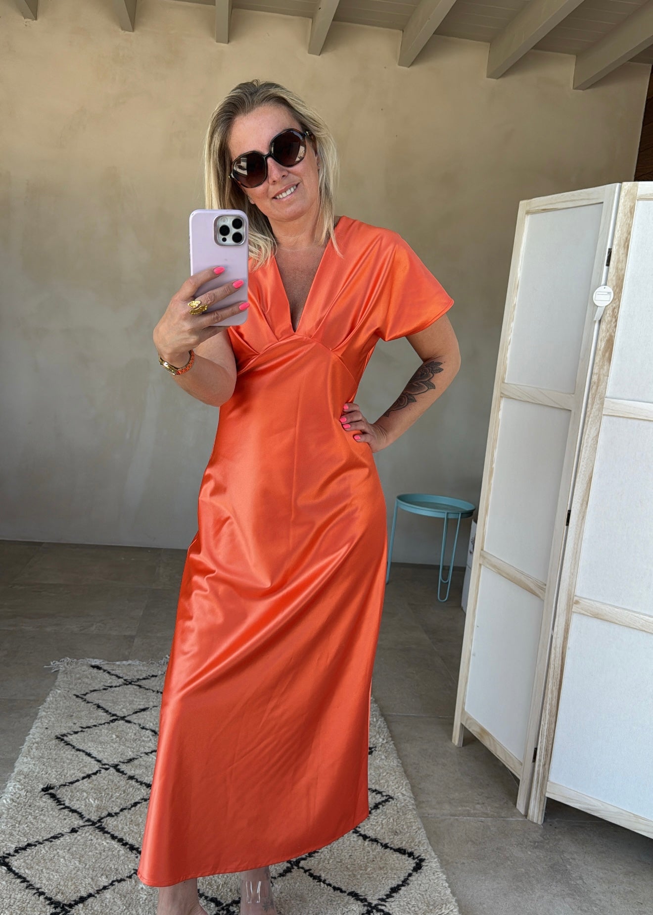 VIENNA ORANGE SATIN DRESS