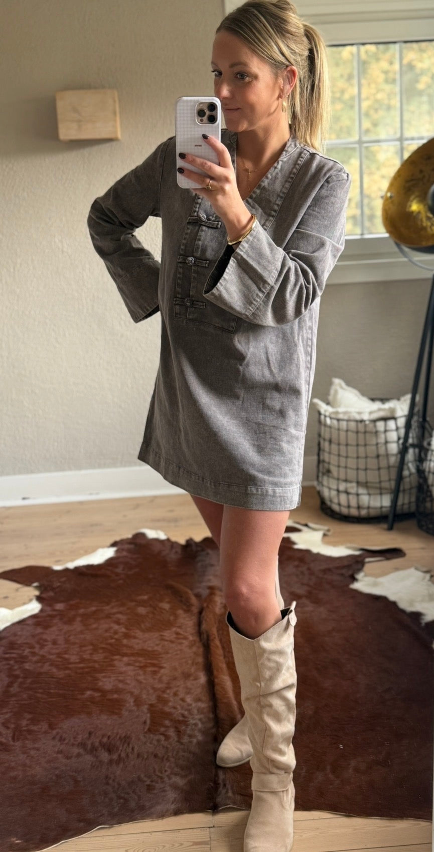 Denim jurk chocoladebruin