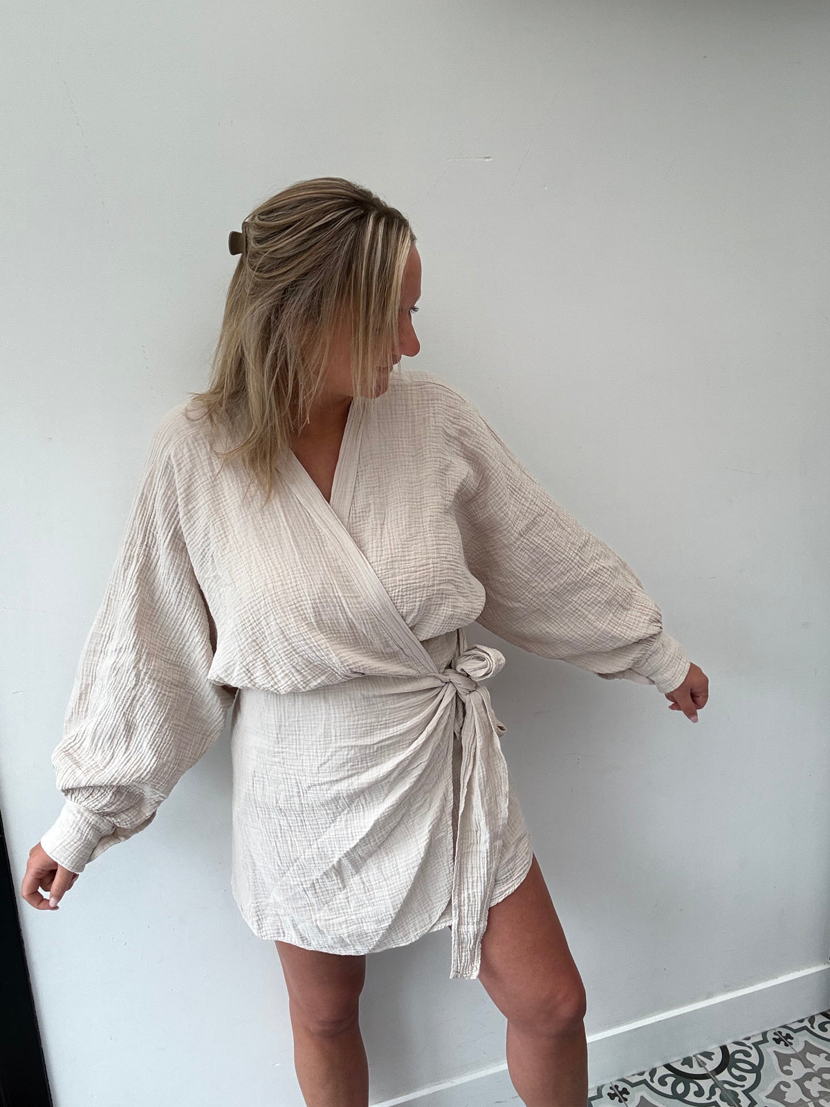 Beige Wrap Dress