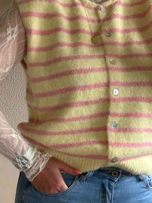 Trui zonder mouw geel/roze