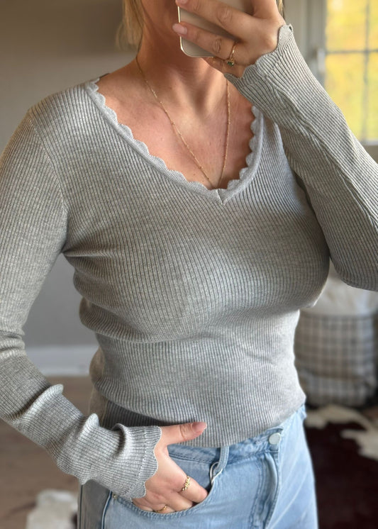 Basic t-shirt grijs lange mouw