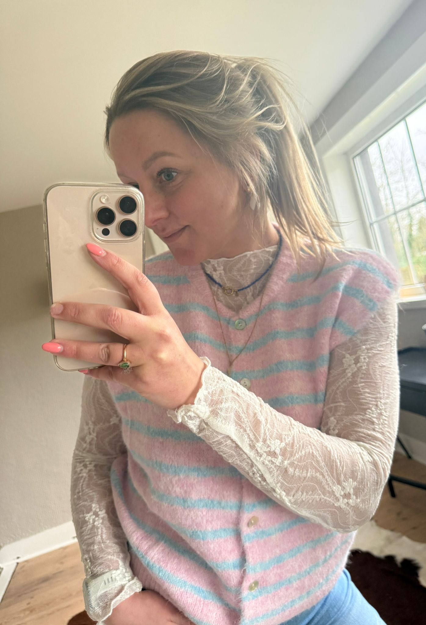 Trui zonder mouw roze/blauw