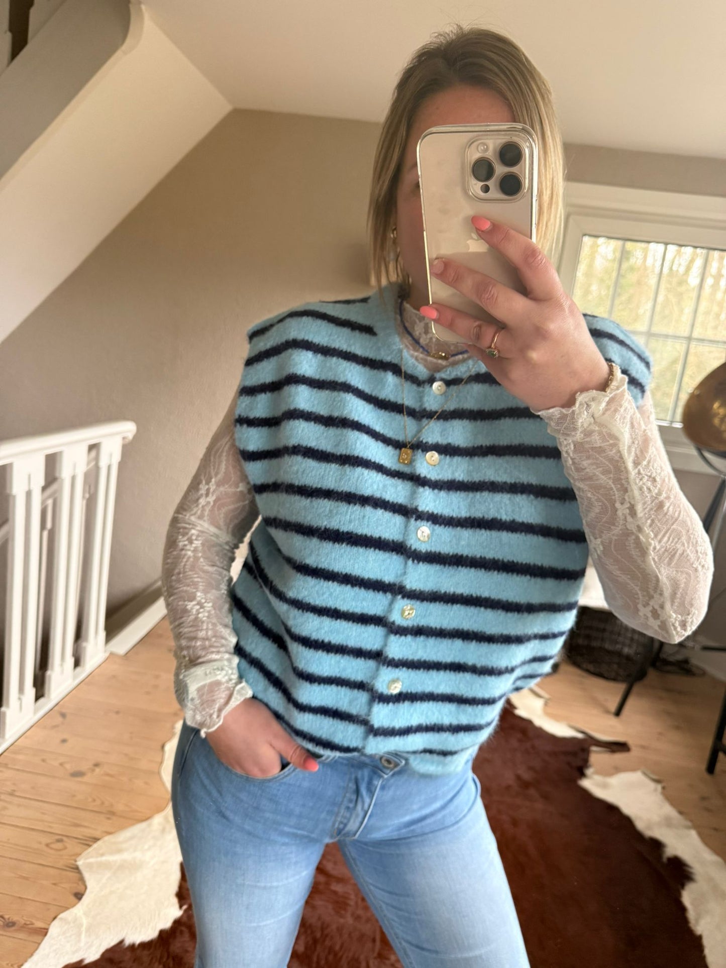 Trui zonder mouw blauw/d.blauw