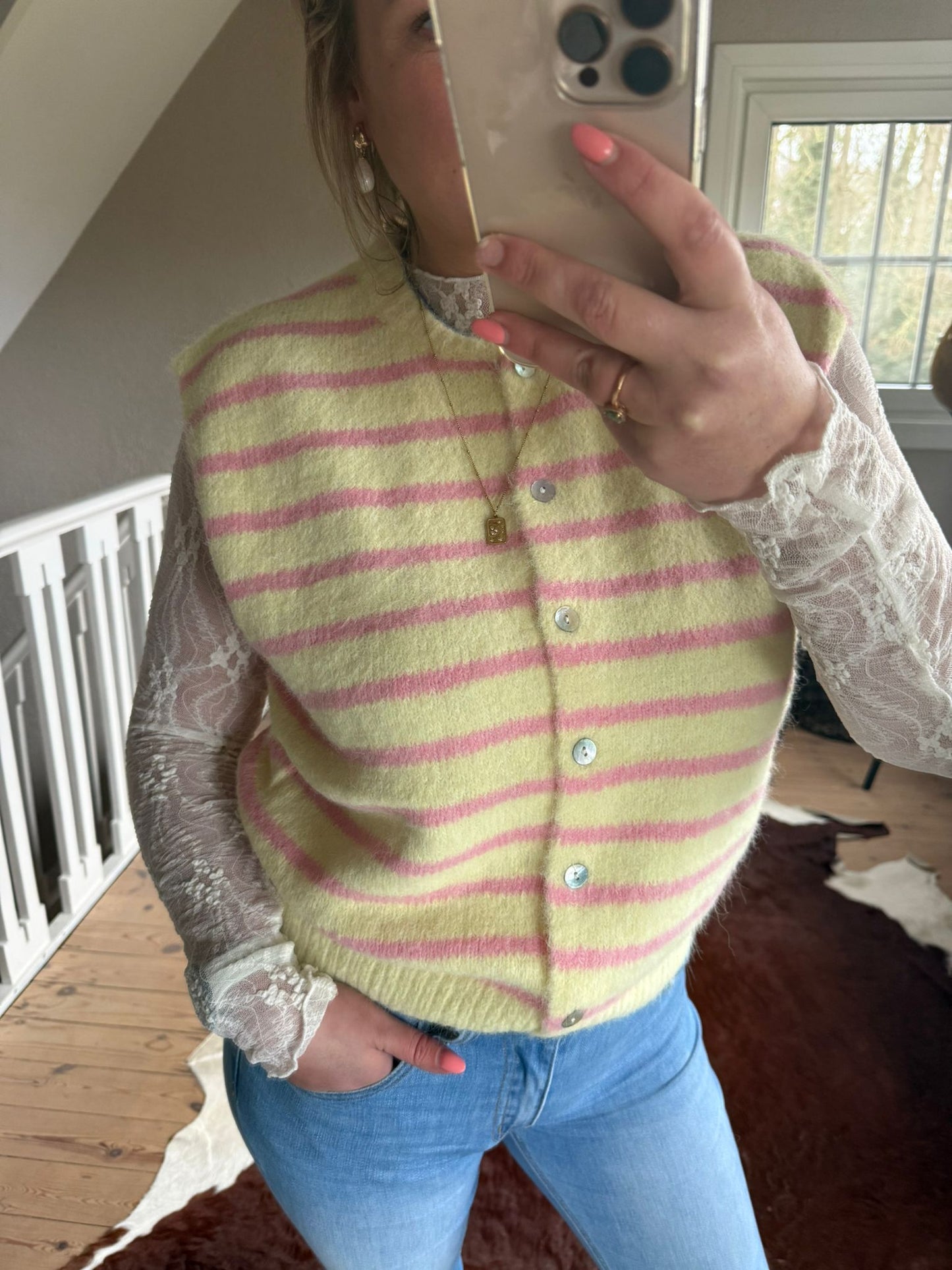 Trui zonder mouw geel/roze