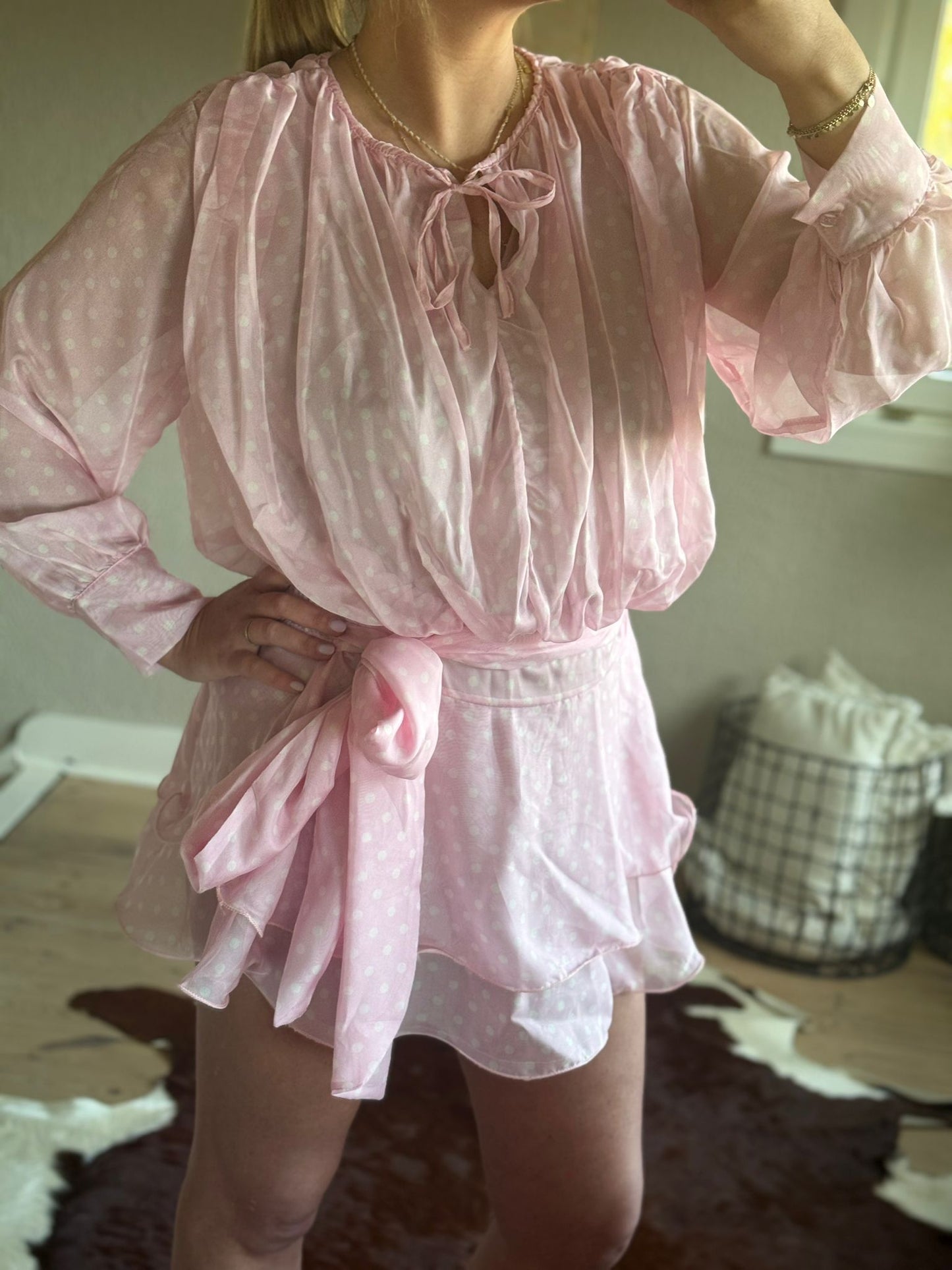 Playsuit roze bolletjes