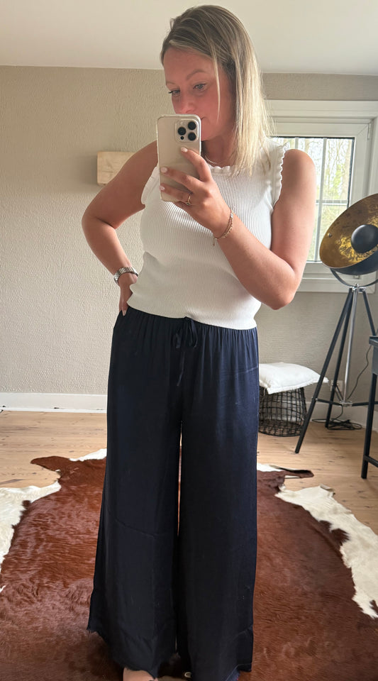 Blauw satijnen broek met rekker