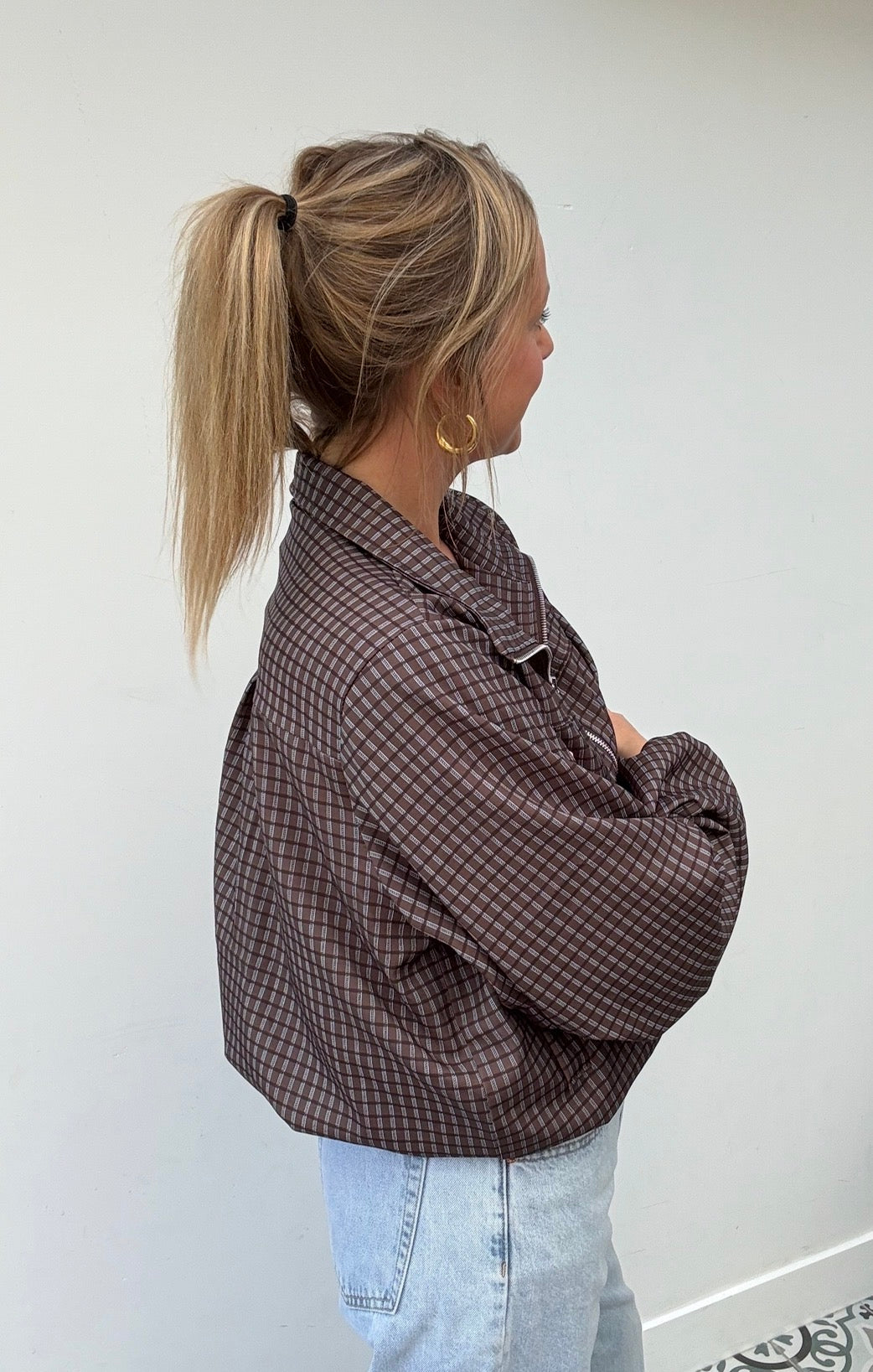 Geruite bomber – bruin TU