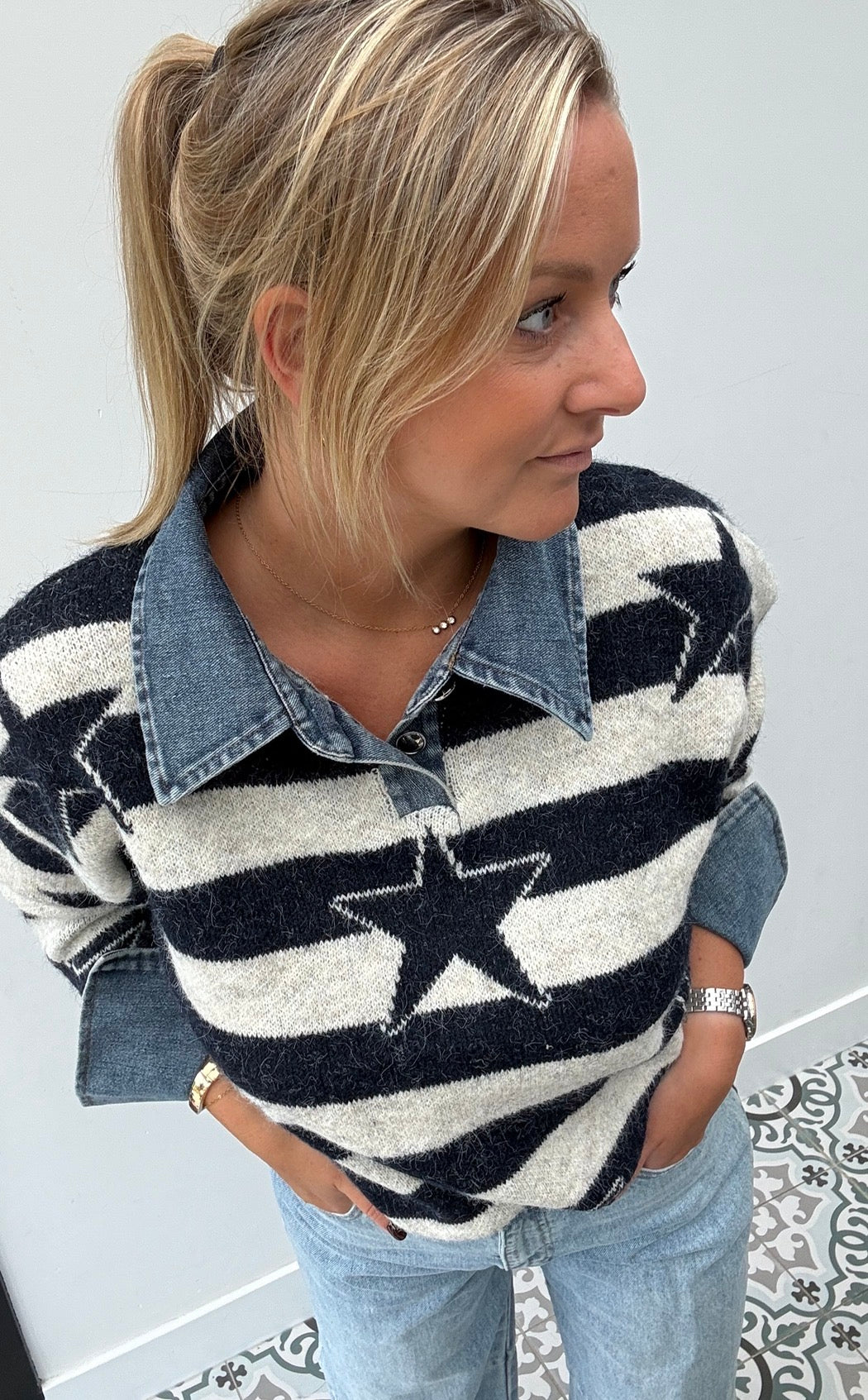 Star knit polo