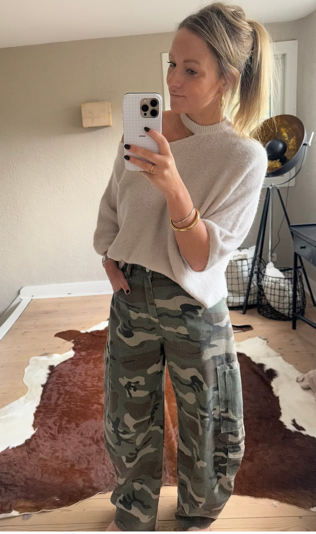 Beige gebreide off shoulder