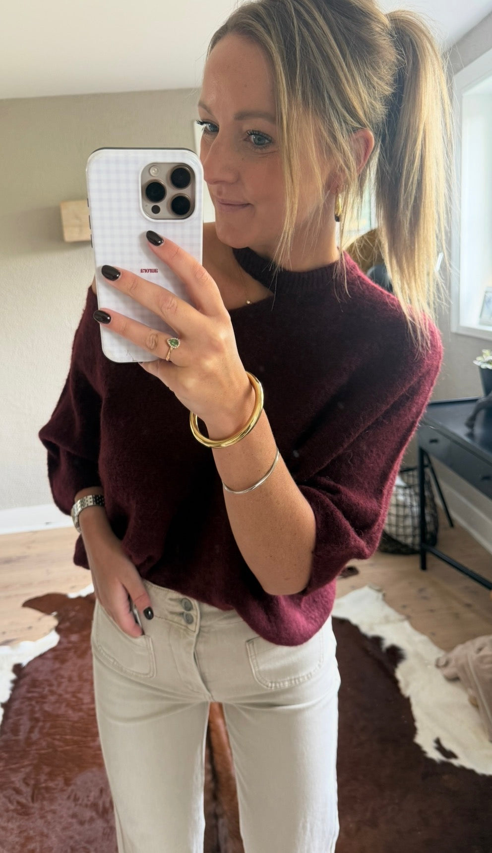 Burgundy off shoulder trui