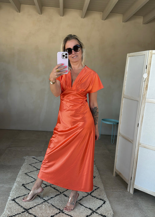VIENNA ORANGE SATIN DRESS