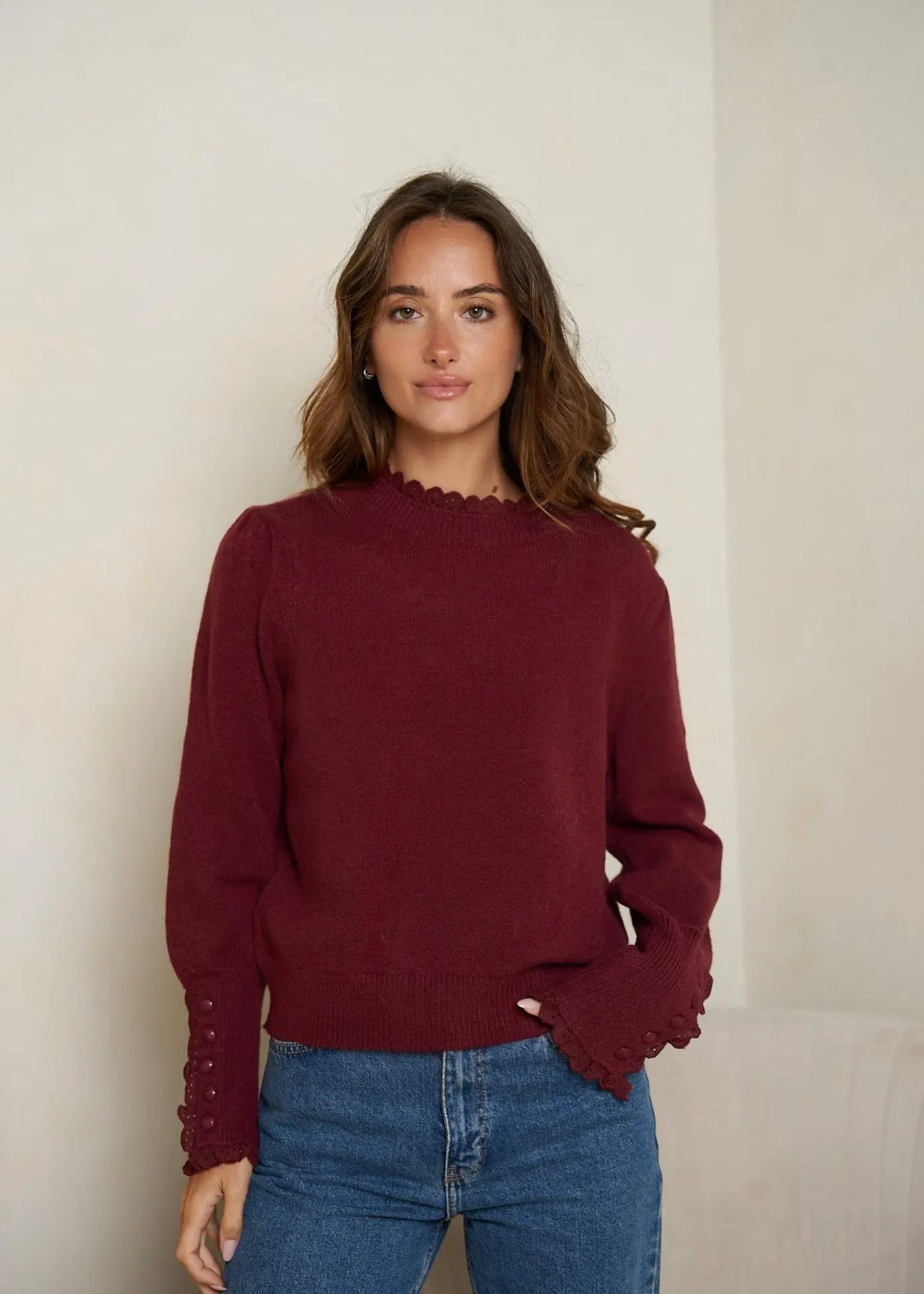 Bordeaux Lace Frill Sweater