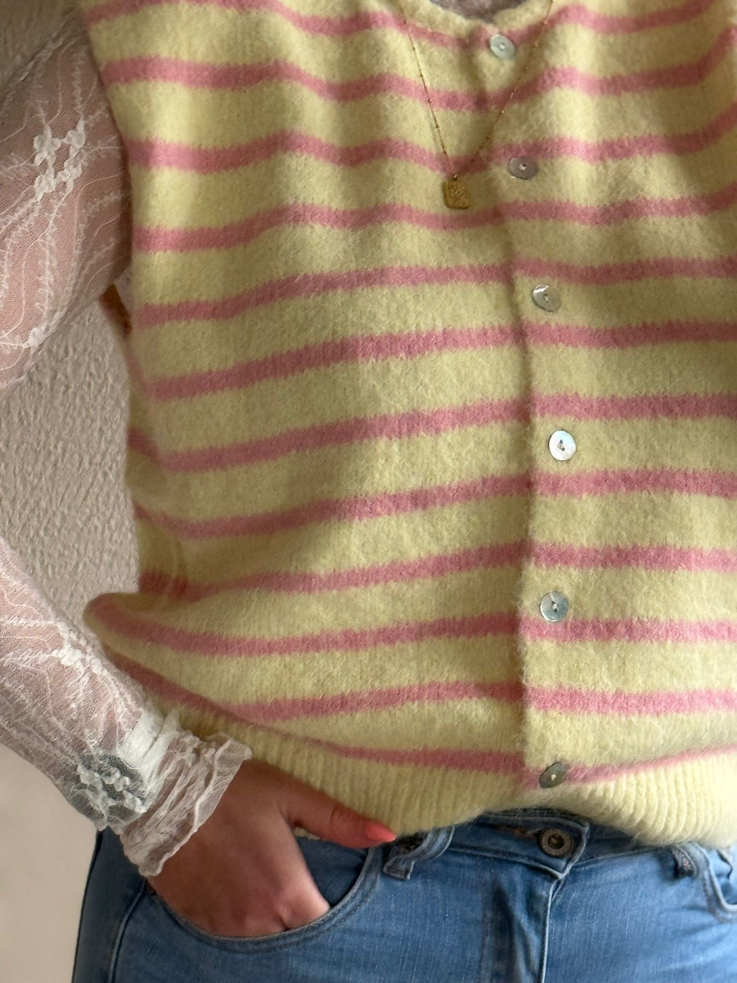 Trui zonder mouw geel/roze