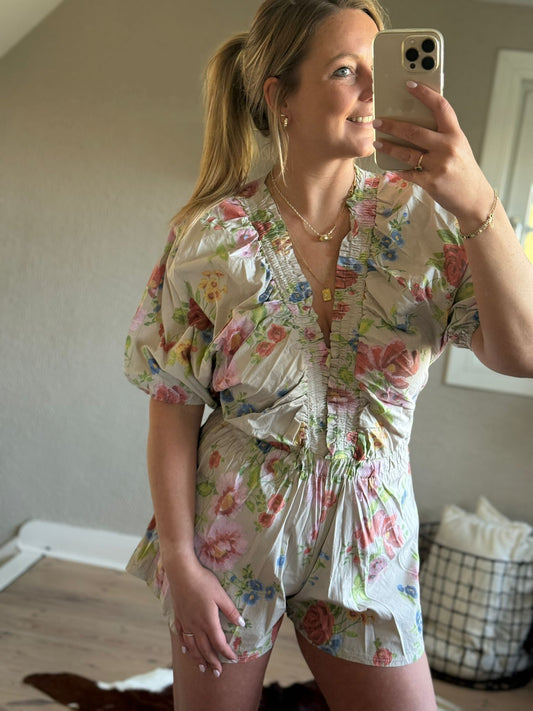 Floral playsuit beige