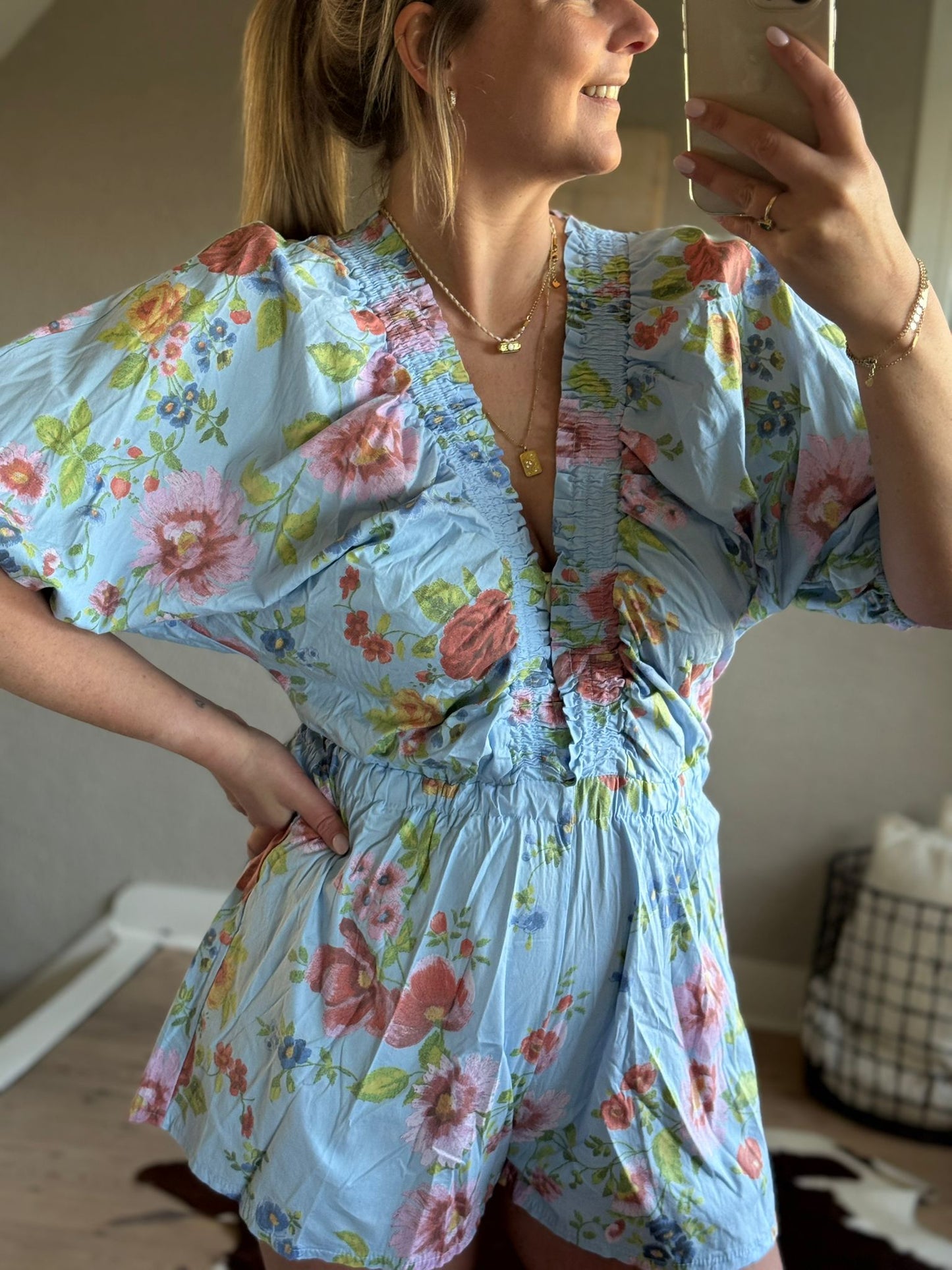 Floral playsuit blauw