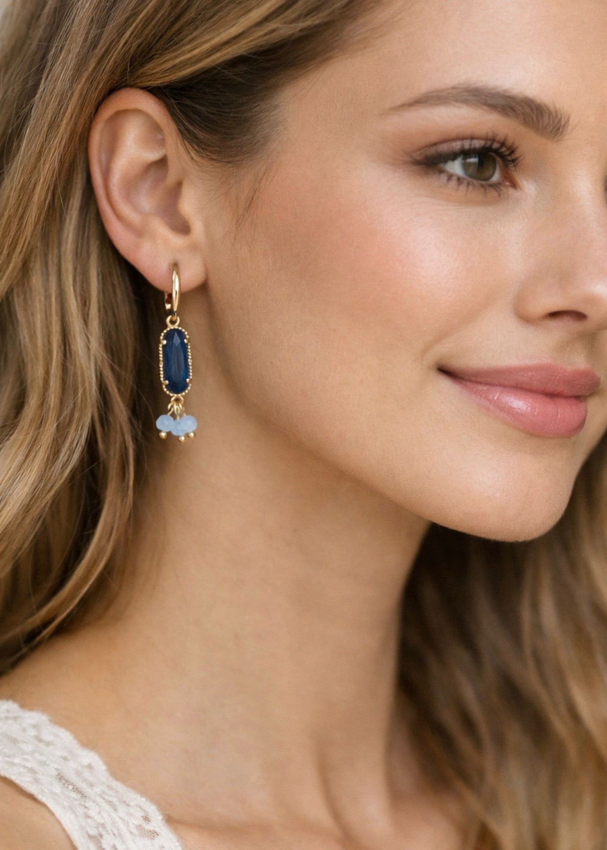 Oorbellen goud/blauw/lichtblauw