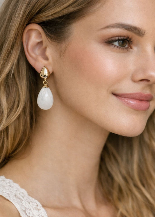 Oorbellen druppel wit/goud