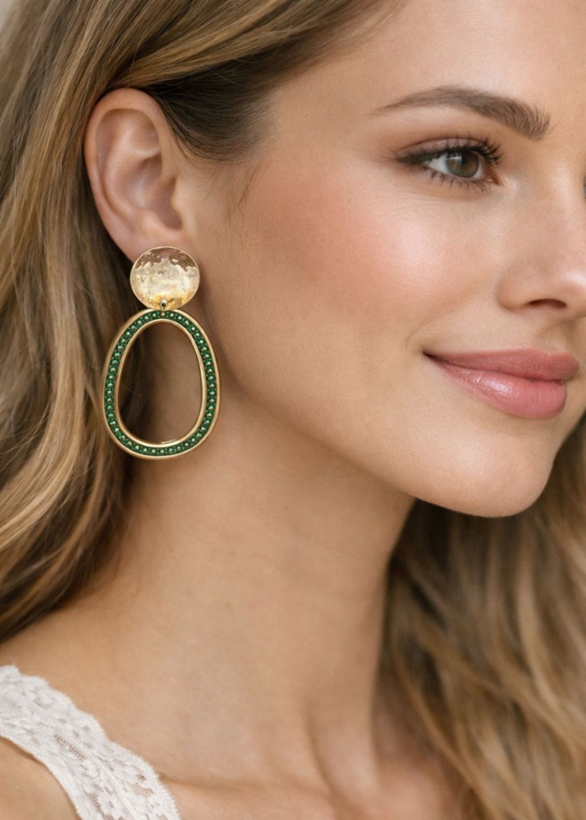 Oorbellen goud/groen