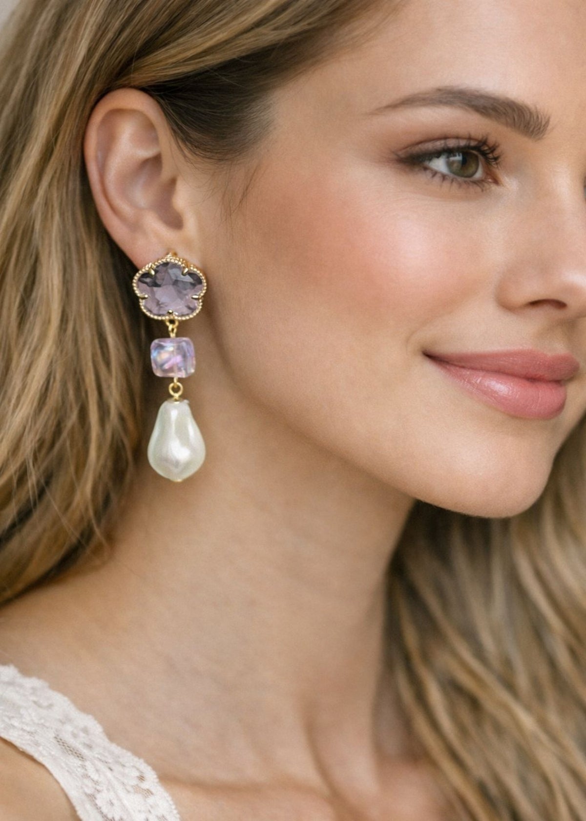 Oorbellen roze met parel