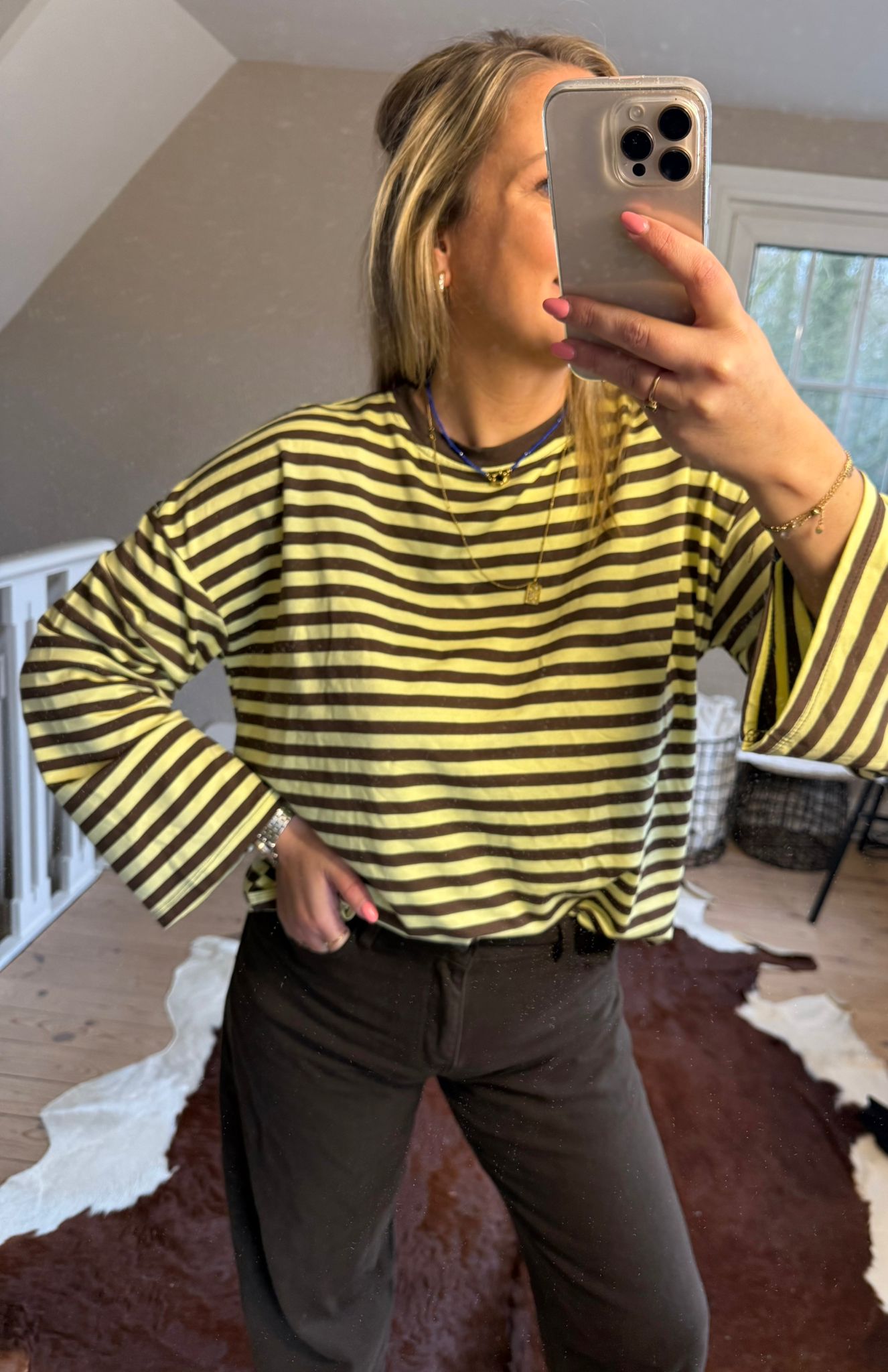 Tshirt bruin geel gestreept