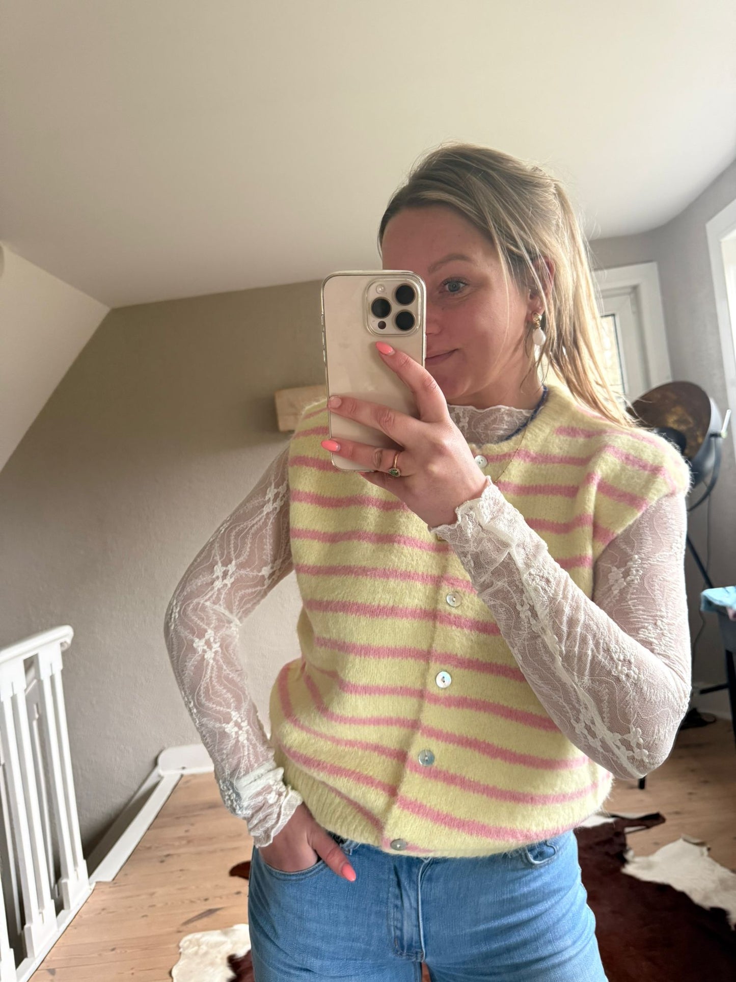 Trui zonder mouw geel/roze