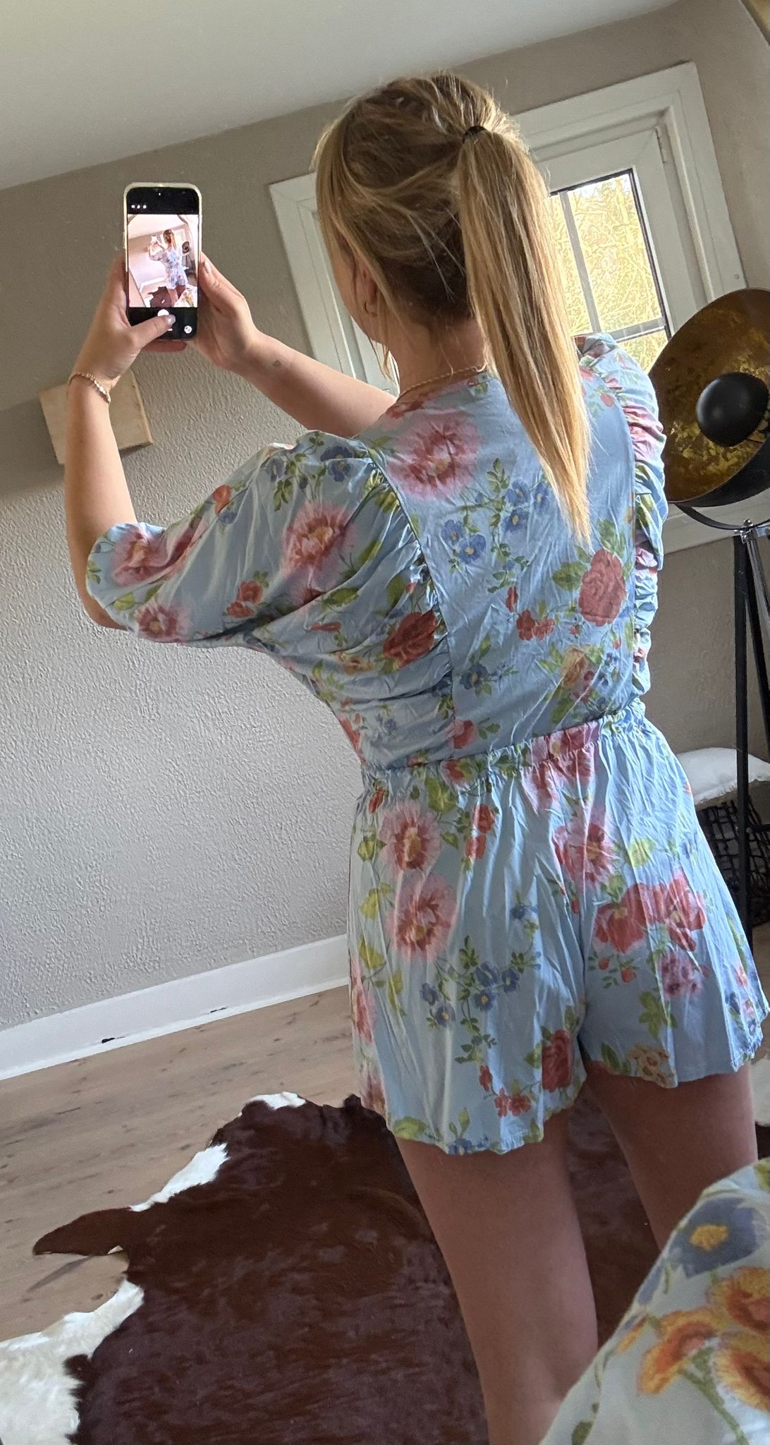 Floral playsuit blauw